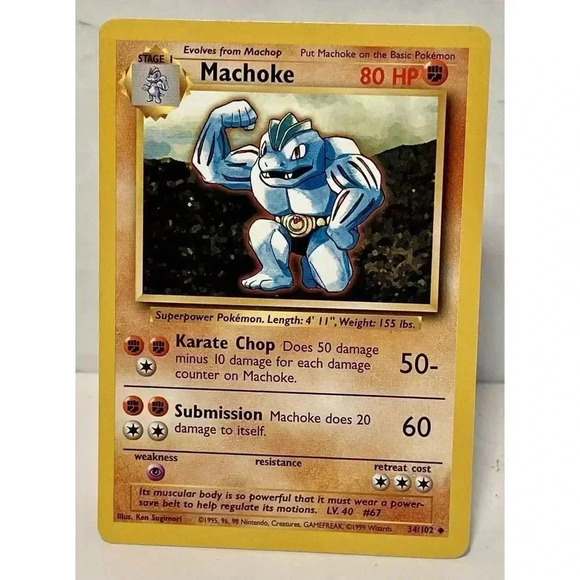 Machoke 34/102 1999 Base Set Non-Holo English Pokémon Card Vintage‎ - Picture 1 of 12
